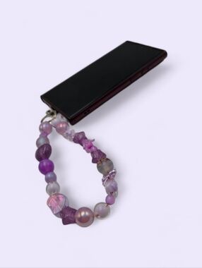 Handmade Purple Beaded Phone Charm – Cute Wrist Strap Accessory